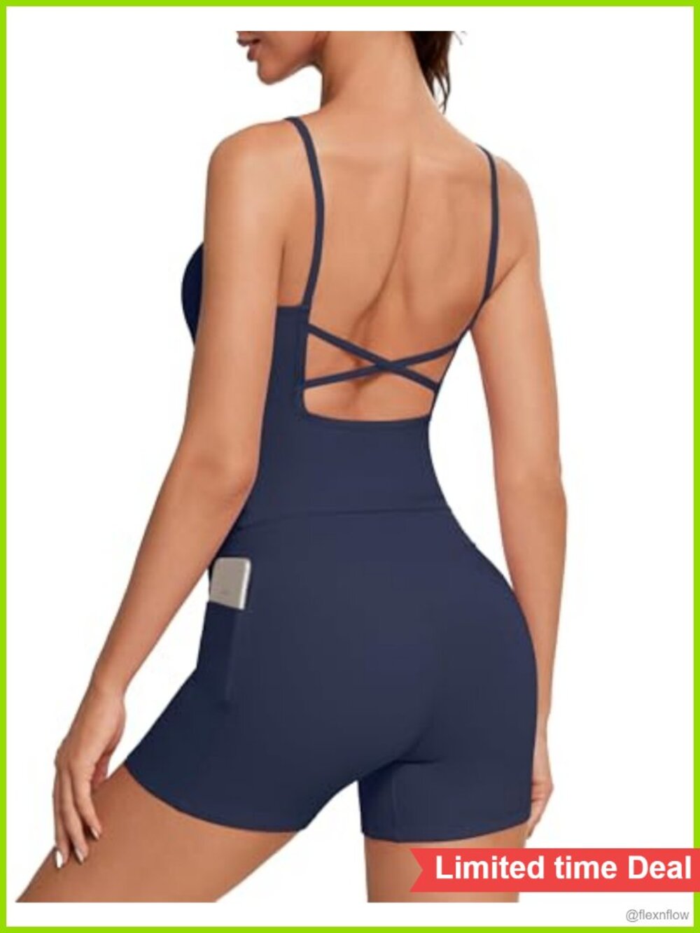 Women's Strappy Backless Workout Tank Top & High Waisted Shorts Set with Pockets